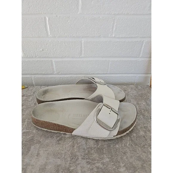 Birkenstock Madrid Big Buckle Slide Sandals Womens Size 10 White Leather Slip On - Picture 2 of 12